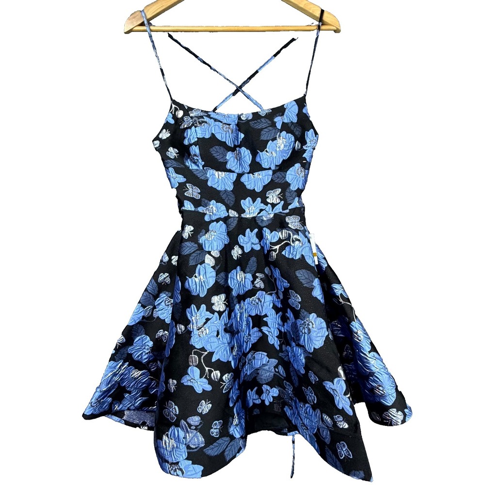 B. Darlin Strappy Jacquard Skater Glamorous Goth Dress‎ Womens 3/4 Blue Silver